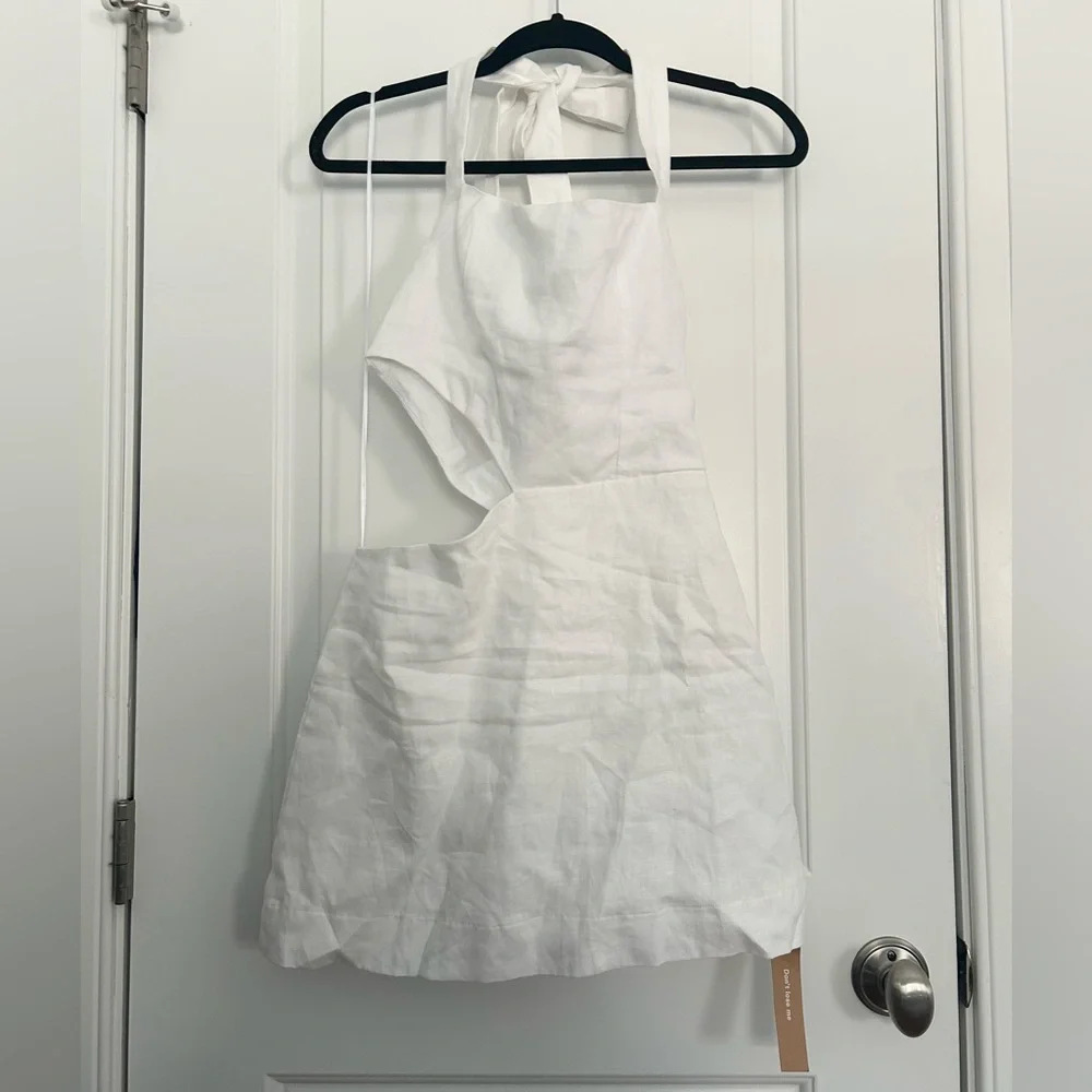 Reformation Valli Linen Cut Out Halter Mini White Dress - Picture 4 of 7